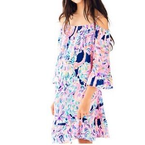 Lilly Pulitzer Kids Off-Shoulder Dress - Pink and Blue